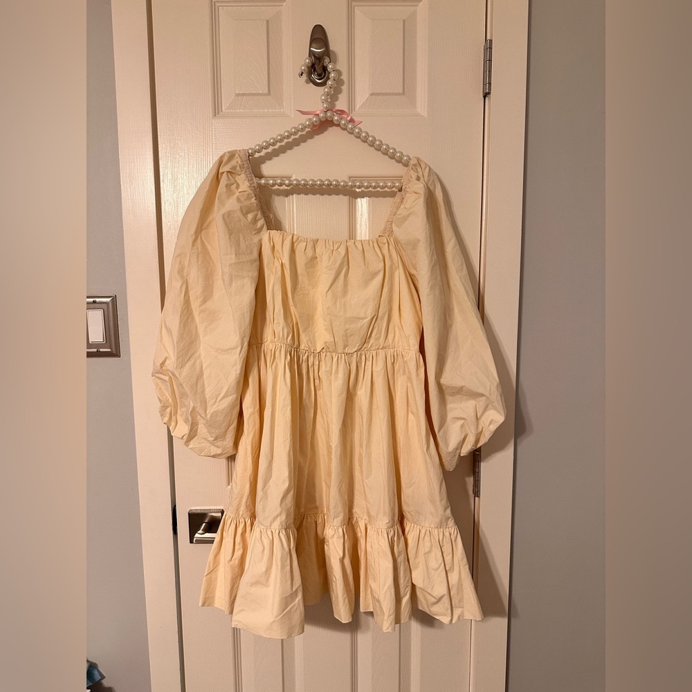 Mare Mare x Anthropologie Maria Cream Tiered Square Neck Puff Sleeve Dress